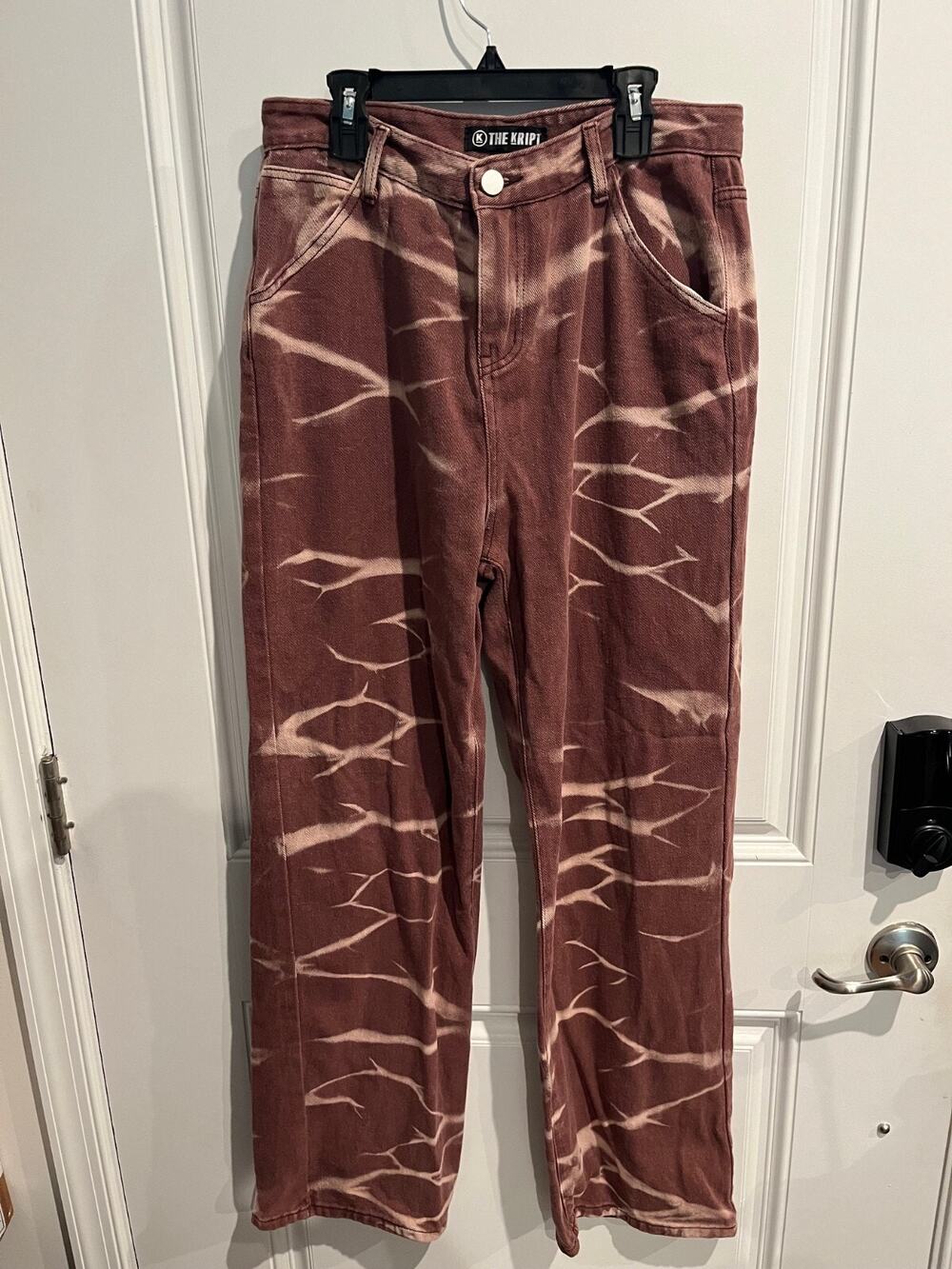 The Kript Pink High-Rise Bleached Striped Wide Leg Jeans Pants Women's XL 31x29
